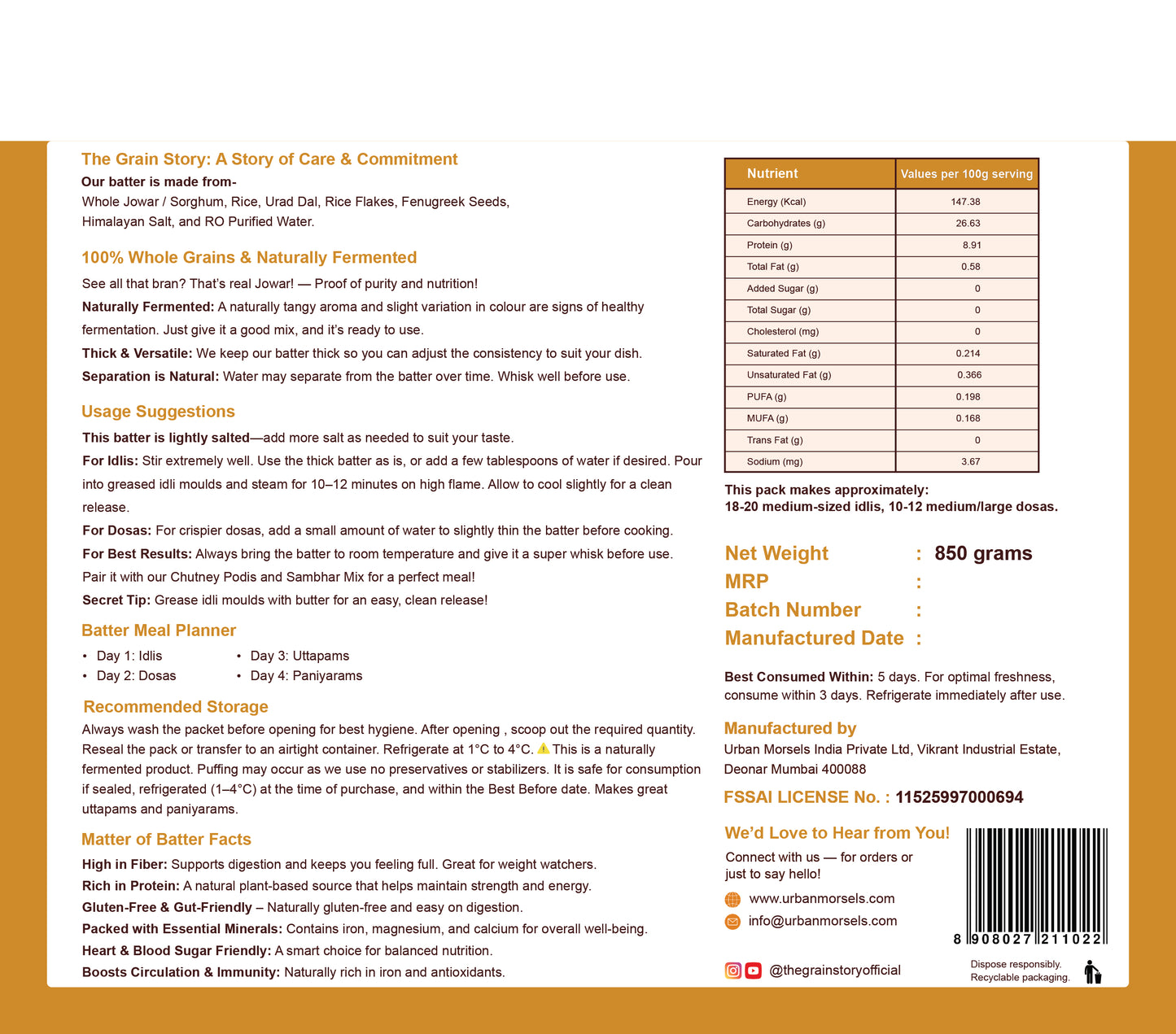Golden Jowar Batter